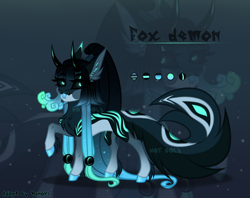 Size: 2400x1900 | Tagged: safe, artist:henori_artist, imported from derpibooru, oc, oc only, demon, demon pony, fox, fox pony, hybrid, pony, base used, countershading, ear fluff, eyelashes, hoof polish, horns, raised hoof, zoom layer