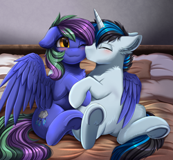 Size: 3509x3250 | Tagged: safe, artist:pridark, imported from derpibooru, oc, oc only, oc:lishka, oc:solar gizmo, pegasus, pony, unicorn, couple, shipping