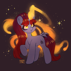 Size: 2729x2747 | Tagged: safe, artist:sugarstar, imported from derpibooru, oc, oc only, oc:mari, pony, unicorn, female, looking up, magic, mare, raised hoof, solo, sparkles, standing