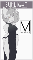 Size: 4320x7680 | Tagged: safe, artist:maximus, imported from derpibooru, oc, oc only, oc:sunlight stellaris, anthro, unicorn, absurd resolution, clothes, dress, female, lidded eyes, looking at you, shoulder fluff, side slit, solo