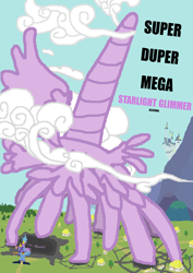 Size: 1680x2376 | Tagged: safe, artist:styrbo, imported from derpibooru, starlight glimmer, alicorn, pony, abomination, alicornified, attack on titan, biblically accurate angels, cyriak, destruction, female, giant pony, macro, nightmare fuel, not salmon, pixel art, ponyville, race swap, rumbling, shitposting, solo, starlicorn, starlicornium, text, this isn't even my final form, titan, wat, wtf, xk-class end-of-the-world scenario