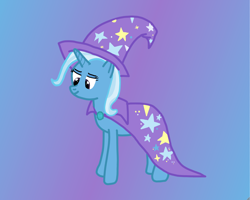 Size: 2084x1666 | Tagged: safe, artist:freestadiumtix, imported from derpibooru, trixie, pony, unicorn, cape, clothes, cute, gradient background, hat, solo, trixie's cape, trixie's hat