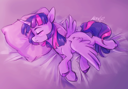Size: 1904x1322 | Tagged: safe, artist:buttersprinkle, imported from derpibooru, twilight sparkle, alicorn, pony, female, mare, missing cutie mark, pillow, signature, sleeping, solo, twilight sparkle (alicorn)