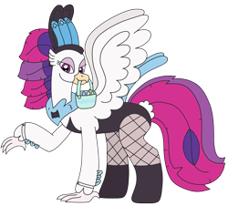 Size: 2711x2448 | Tagged: safe, artist:supahdonarudo, imported from derpibooru, queen novo, classical hippogriff, hippogriff, my little pony: the movie, basket, bowtie, bunnovo, bunny ears, bunny suit, clothes, cuffs (clothes), easter, easter basket, fishnets, holding, holiday, lidded eyes, seductive look, simple background, transparent background