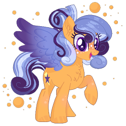 Size: 463x465 | Tagged: safe, artist:lavender-bases, imported from derpibooru, oc, oc only, pegasus, pony, chest fluff, colored wings, ear fluff, female, freckles, full body, hooves, mare, open mouth, open smile, pegasus oc, raised hoof, simple background, smiling, solo, spread wings, standing, transparent background, wings