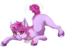 Size: 1005x764 | Tagged: safe, artist:requiem♥, imported from derpibooru, oc, oc only, oc:samantha, pony, unicorn, commission, female, jewelry, pendant, pink fur, purple hooves, red eyes, shading, simple background, solo, transparent background, ych result