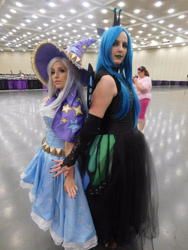Size: 2121x2828 | Tagged: safe, artist:brinycosplay, artist:mieucosplay, imported from derpibooru, queen chrysalis, trixie, human, bronycon, bronycon 2016, clothes, cosplay, costume, hat, high res, irl, irl human, photo, trixie's hat
