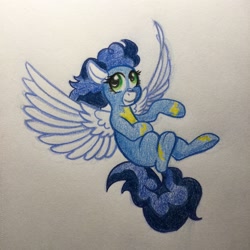 Size: 2448x2448 | Tagged: safe, artist:shubbgurrath, imported from derpibooru, high winds, pony, happy, jumping, solo, traditional art