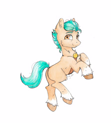 Size: 3786x4249 | Tagged: safe, artist:lightisanasshole, imported from derpibooru, hitch trailblazer, earth pony, pony, absurd resolution, butt, chest fluff, coat markings, full body, g5, hitchbutt, looking at you, looking back, looking back at you, male, ok hand sign, plot, signature, simple background, smiling, smiling at you, socks (coat markings), solo, stallion, traditional art, unshorn fetlocks, watercolor painting, white background, wingding eyes