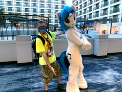 Size: 2048x1536 | Tagged: safe, artist:ask-wub-pon3, artist:atalon, imported from derpibooru, dj pon-3, vinyl scratch, human, babscon, babscon 2022, clothes, cosplay, costume, fursuit, irl, irl human, photo