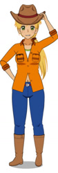 Size: 432x1286 | Tagged: safe, imported from derpibooru, applejack, human, belt, boots, clothes, cowboy boots, cowboy hat, hat, high heel boots, humanized, jeans, kisekae, pants, shirt, shoes, solo, vest