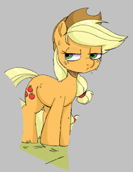 Size: 619x801 | Tagged: safe, artist:mushy, applejack, earth pony, pony, aggie.io, applejack is not amused, female, frown, hat, mare, simple background, unamused