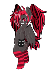 Size: 2407x3331 | Tagged: safe, artist:jaynatorburudragon, imported from derpibooru, oc, oc only, oc:jay nator, pegasus, clothes, female, on hind legs, simple background, socks, solo, spiked wristband, striped mane, striped socks, white background, wristband