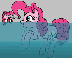 Size: 514x413 | Tagged: safe, artist:legendoflink, imported from derpibooru, pinkie pie, earth pony, pony, aggie.io, bubble, clone, cute, diapinkes, floaty, holding breath, looking at self, puffy cheeks, simple background, smiling, swimming, underwater, water