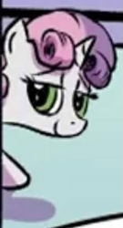 Size: 331x615 | Tagged: safe, artist:pony-berserker, edit, editor:pagiepoppie12345, imported from derpibooru, sweetie belle, pony, unicorn, bedroom eyes, cropped, female, filly, foal, i can't believe it's not idw, smiling, smug