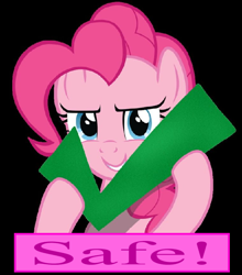 Size: 634x720 | Tagged: safe, artist:felix-kot, edit, imported from derpibooru, pinkie pie, earth pony, pony, a friend in deed, black background, check, check em, check mark, felt, felt check, female, mare, reaction image, simple background, solo