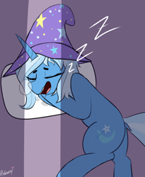 Size: 2252x2747 | Tagged: safe, artist:pinkberry, imported from derpibooru, trixie, pony, unicorn, butt, colored sketch, drool, onomatopoeia, plot, sleeping, snoring, snot bubble, solo, sound effects, zzz