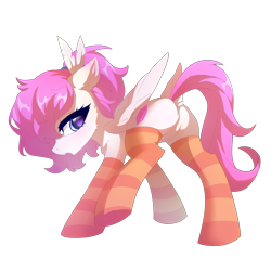 Size: 5000x5000 | Tagged: artist needed, safe, imported from derpibooru, oc, oc only, oc:selina moon, pegasus, pony, butt, clothes, dock, featureless crotch, female, plot, socks, solo, striped socks, tail