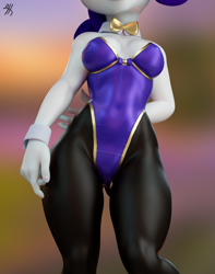 Size: 1706x2160 | Tagged: safe, artist:thirteeenth, imported from derpibooru, rarity, anthro, unicorn, 3d, animal costume, bowtie, bunny ears, bunny suit, clothes, costume, cuffs (clothes), female, leotard, model, pantyhose, playboy bunny, rarithighs, render, simple background, solo, thighs, thunder thighs