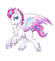 Size: 3591x3992 | Tagged: safe, artist:lightisanasshole, imported from derpibooru, zipp storm, pegasus, pony, cheek fluff, chest fluff, eyebrows, eyelashes, feathered wings, female, g5, grin, high res, looking at you, mare, simple background, smiling, smiling at you, solo, spread wings, traditional art, unshorn fetlocks, watercolor painting, white background, wings