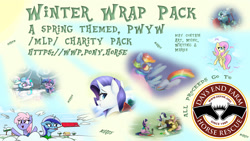 Size: 1200x675 | Tagged: safe, imported from derpibooru, angel bunny, fluttershy, lyra heartstrings, minuette, princess celestia, rainbow dash, rainbowshine, rarity, twilight sparkle, earth pony, pegasus, pony, unicorn, art pack:winter wrap pack, winter wrap up, advertisement, art pack, charity, female, fundraiser, image, mare, needs more jpeg, winter wrap up vest