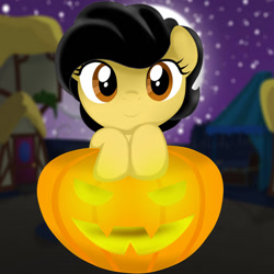 Size: 1024x1024 | Tagged: safe, artist:danielitamlp, imported from derpibooru, oc, oc only, pony, cute, halloween, holiday, house, jack-o-lantern, moon, pumpkin, solo, starry night, tent