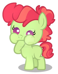 Size: 1024x1299 | Tagged: safe, artist:spectrumnightyt, imported from derpibooru, oc, oc:roseate apple, earth pony, pony, baby, baby pony, offspring, parent:apple bloom, parent:tender taps, parents:tenderbloom, simple background, solo, transparent background
