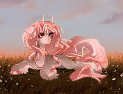 Size: 2600x2000 | Tagged: safe, artist:zlatavector, imported from derpibooru, oc, oc only, oc:valentine, pony, blowing, cloven hooves, commission, female, high res, horns, long hair, long mane, long tail, mare, solo, tail