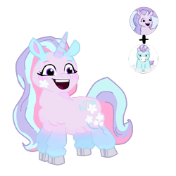 Size: 3464x3464 | Tagged: safe, artist:vernorexia, imported from derpibooru, cha cha, llama, pony, unicorn, :d, chest fluff, chubby, colored hooves, commission, cute, female, fluffy, fusion, g5, gradient legs, happy, horn, leg fluff, llamacorn, long hair, multicolored mane, open mouth, open smile, pastel, purple eyes, short legs, simple background, smiling, solo, transparent background, unshorn fetlocks, webkinz, webkinz lil spring unicorn