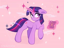 Size: 4000x3000 | Tagged: safe, artist:stravy_vox, imported from derpibooru, twilight sparkle, pony, unicorn, :o, abstract background, blushing, book, cute, embarrassed, female, floppy ears, levitation, magic, mare, open mouth, raised hoof, shy, solo, sparkles, telekinesis, twiabetes, unicorn twilight