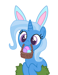 Size: 1116x1424 | Tagged: safe, artist:3d4d, imported from derpibooru, trixie, pony, unicorn, basket, bunny ears, cute, diatrixes, easter, easter basket, holiday, mouth hold, simple background, solo, to saddlebags and back again, white background