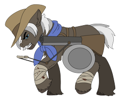 Size: 1539x1233 | Tagged: safe, artist:brainiac, imported from derpibooru, burnt oak, earth pony, battle saddle, male, simple background, solo, stallion, transparent background