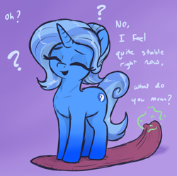 Size: 2255x2245 | Tagged: safe, artist:t72b, imported from derpibooru, oc, oc only, oc:derpthereum, pony, unicorn, derpibooru, april fools, april fools 2022, confused, derpibooru ponified, derpthereum, eyes closed, female, magic, mare, meta, not trixie, offscreen character, ponified, pun, question mark, rug, rug pull, simple background, solo, telekinesis, text, this will end in bankruptcy, visual pun