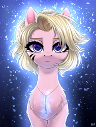 Size: 2500x3300 | Tagged: safe, artist:hakaina, imported from derpibooru, oc, oc only, oc:kara waypoint, earth pony, pony, female, fluffy, glowing, high res, ice, jewelry, magic, mare, necklace, slim, solo