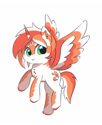 Size: 2614x3200 | Tagged: safe, artist:leo19969525, imported from derpibooru, oc, oc only, alicorn, pony, cute, green eyes, horn, looking at you, ocbetes, simple background, smiling, smiling at you, solo, spread wings, tail, white background, wings