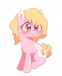 Size: 1619x1986 | Tagged: safe, artist:leo19969525, imported from derpibooru, oc, oc only, earth pony, pony, cute, female, looking at someone, ocbetes, red face, simple background, sitting, smiling, solo, white background