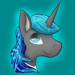 Size: 3000x3000 | Tagged: safe, artist:how2101, imported from derpibooru, oc, oc only, pony, unicorn, blue background, bust, horn, male, simple background, smiling, solo, stallion, unicorn oc