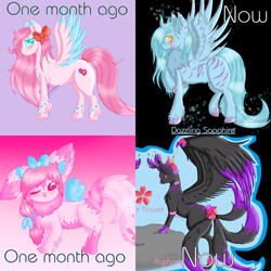 Size: 800x800 | Tagged: safe, artist:niniibear, imported from derpibooru, oc, oc only, alicorn, pegasus, pony, alicorn oc, bow, hair bow, horn, pegasus oc, unshorn fetlocks, wings