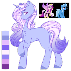 Size: 1174x1171 | Tagged: safe, artist:purplegrim40, imported from derpibooru, princess cadance, trixie, oc, alicorn, pony, unicorn, colored hooves, female, horn, magical lesbian spawn, mare, offspring, parent:princess cadance, parent:trixie, raised hoof, simple background, transparent background, unicorn oc