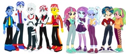 Size: 1024x444 | Tagged: safe, artist:limedazzle, artist:robertsonskywa1, imported from derpibooru, indigo zap, lemon zest, sour sweet, sugarcoat, sunny flare, equestria girls, aftermath, alternate clothes, alternate design, alternate hairstyle, blaster, blaster (transformers), clothes, comparison, converse, drift, drift (transformers), glasses off, jetfire, prowl, shoes, sneakers, transformers, whirl