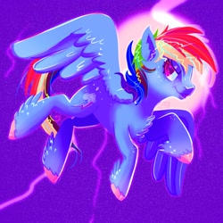 Size: 2224x2224 | Tagged: safe, artist:funky_furs, imported from derpibooru, rainbow dash, pegasus, pony, lightning, solo, wings