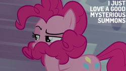 Size: 1280x720 | Tagged: safe, edit, edited screencap, editor:quoterific, imported from derpibooru, screencap, pinkie pie, earth pony, pony, season 9, the beginning of the end, spoiler:s09, female, mare, solo, text