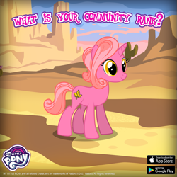 Size: 843x843 | Tagged: safe, imported from derpibooru, pony, unicorn, canter creek cardplayer, female, gameloft, mare, my little pony logo, not luster dawn, standing, text, unnamed character, unnamed pony