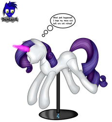 Size: 3840x4154 | Tagged: safe, artist:damlanil, imported from derpibooru, rarity, pony, unicorn, bondage, clothes, collar, comic, crystal horn, encasement, fake horn, female, horn, i have no mouth and i must scream, inanimate tf, latex, link in description, magic, magic aura, mannequin, mannequin tf, mare, no mouth, objectification, pedestal, petrification, ponyquin, rubber, shiny, show accurate, simple background, solo, speech bubble, text, transformation, transparent background, vector