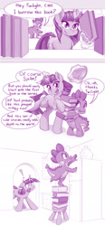 Size: 1080x2326 | Tagged: safe, artist:dstears, imported from derpibooru, spike, twilight sparkle, dragon, pony, unicorn, adorkable, book, bookshelf, chair, comic, cookie, cookie jar, cute, dialogue, dork, exclamation point, female, food, glowing, glowing horn, happy, horn, magic, male, mare, open mouth, refrigerator, spikabetes, stool, telekinesis, tongue out, twiabetes, twilight sparkle is not amused, unamused, unicorn twilight