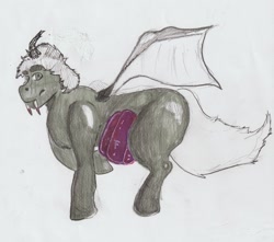 Size: 2293x2026 | Tagged: safe, artist:themagicsketch, imported from derpibooru, oc, oc only, changeling, pony, belly, solo, traditional art