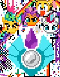 Size: 340x439 | Tagged: safe, imported from derpibooru, hitch trailblazer, sunny starscout, zipp storm, pony, april fools, april fools 2022, g5, miles "tails" prower, pegasus crystal, pixel art, r/place, reddit, sonic the hedgehog (series)