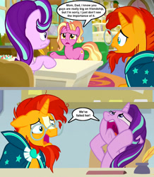 Size: 1136x1300 | Tagged: safe, artist:silverbuller, edit, edited screencap, imported from derpibooru, screencap, luster dawn, starlight glimmer, sunburst, pony, unicorn, student counsel, the last problem, 2 panel comic, comic, crying, dialogue, drama, female, inkwell, luster dawn is starlight's and sunburst's daughter, male, mare, offspring, parent:starlight glimmer, parent:sunburst, parents:starburst, quill, screencap comic, shipping, speech bubble, stallion, starburst, starlight's office, straight, sunburst the bearded, tearjerker