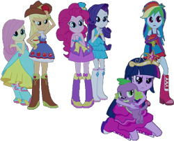 Size: 653x530 | Tagged: safe, artist:pascalmulokozi2, edit, edited screencap, editor:pascalmulokozi2, imported from derpibooru, screencap, applejack, fluttershy, pinkie pie, rainbow dash, rarity, spike, twilight sparkle, dog, equestria girls, equestria girls (movie), background removed, bare shoulders, big crown thingy, boots, element of magic, fall formal outfits, high heel boots, humane five, humane six, jewelry, regalia, shoes, simple background, sleeveless, spike the dog, strapless, transparent background