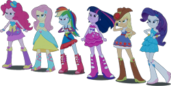 Size: 1355x683 | Tagged: safe, artist:pascalmulokozi2, edit, edited screencap, editor:pascalmulokozi2, imported from derpibooru, screencap, applejack, fluttershy, pinkie pie, rainbow dash, rarity, twilight sparkle, equestria girls, equestria girls (movie), background removed, bare shoulders, boots, fall formal outfits, high heel boots, humane five, humane six, shoes, simple background, sleeveless, strapless, transparent background
